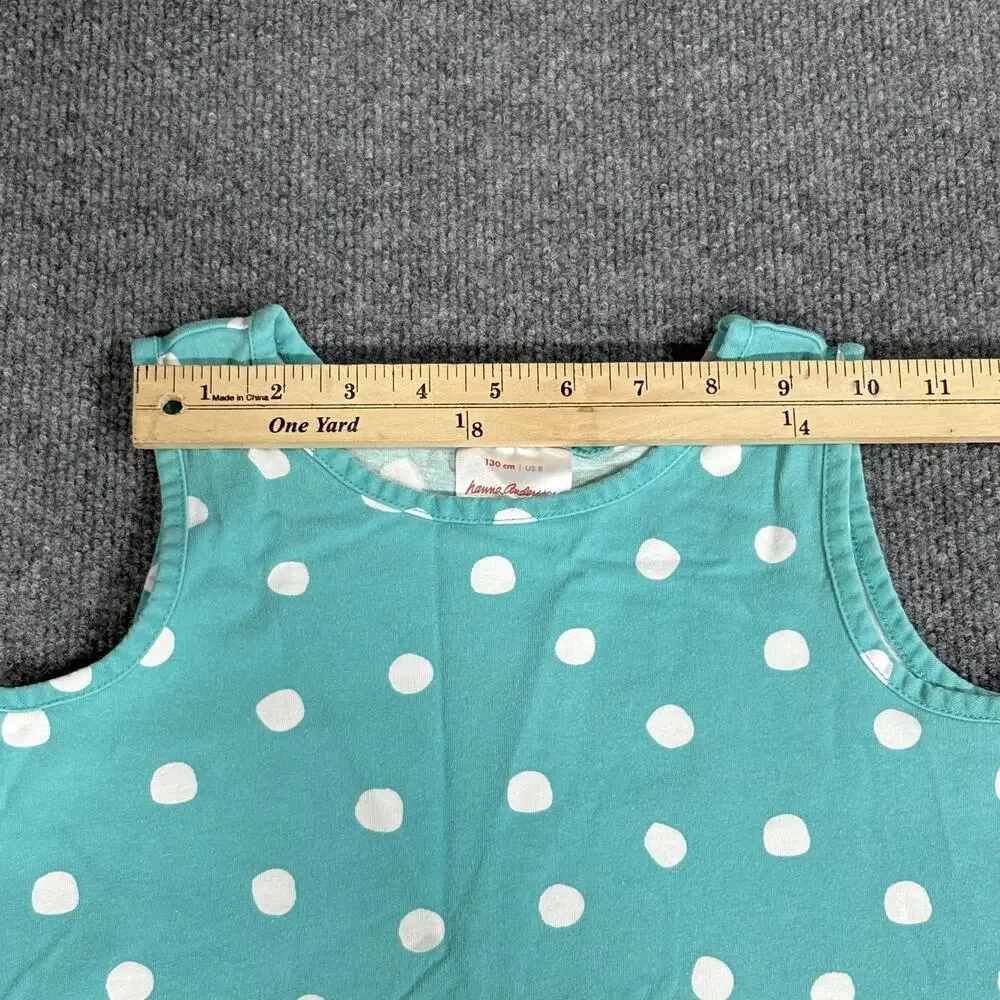 Hanna Andersson Dress Girls Size 8 Blue White Polka Dot Sleeveless 100% Cotton